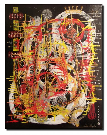 Título da obra – Righteous King Tamanho da tela - 73 x 92 x 3 cm / 28.74 x 36.22 x 1.18 inches Técnica – Óleo e esmalte Ano de criação - 11/2014